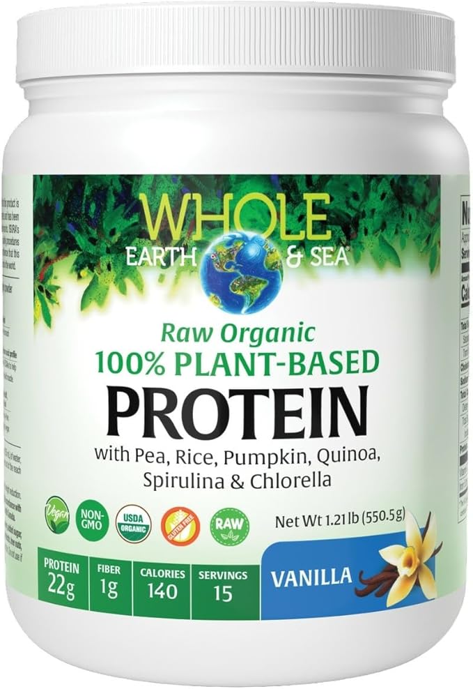 Natural Factors Whole Earth & Sea® Raw Organic 100% Plant-Based Protein, 550g, Vanilla