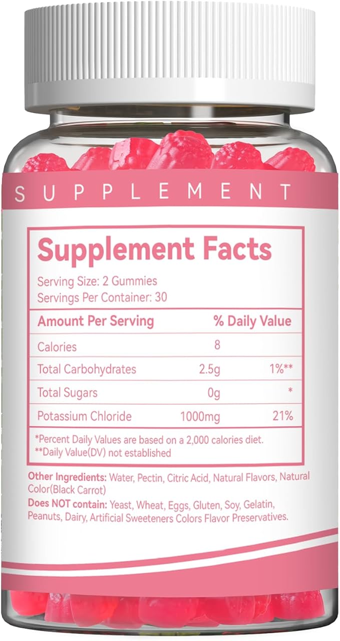2 Pack Potassium Gummies, Potassium Chloride 1000mg for Adults, Chewable Potassium Supplement for Women & Men, Support Leg Cramps & Muscle Health - Sugar-Free, Vegan,120 Count