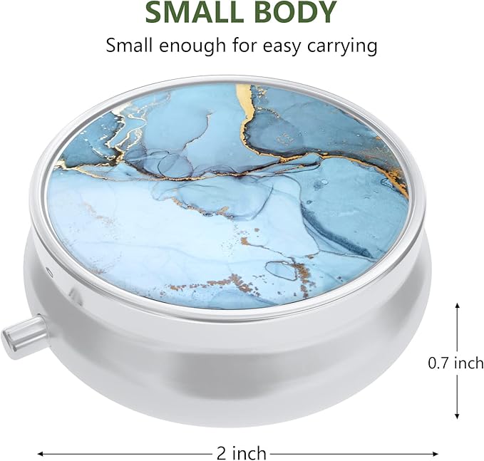 Nipichsha Pill Box, Small Pill Case for Purse & Pocket, Cute Travel Medicine Organizer, Portable Medicine Container Holder to Hold Vitamins, Medication, Fish Oil & Supplement, Light Blue Marble