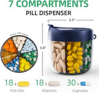 PULIV Portable Pill Dispenser Bottle, Vitamin Organizer with 7 Compartments, Holds Plenty of Supplements with Anti-Mixing & Wide Openings Design, Easy to Retrieve Meds, Includes 20 Labels Silver Gray