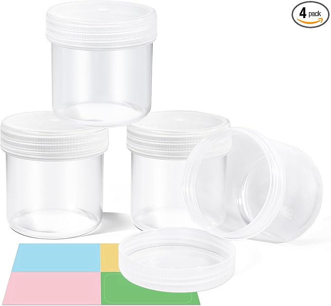 4 Pack 10oz Wide Mouth Travel Containers, PP Clear Leak Proof Travel Plastic Jars with Lids for Creams Lotion Cosmetic, Jewelry Beads, Sample, Small Items Storage