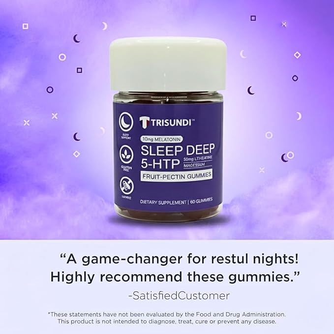 Sleep Gummies Deep Relax 5-HTP Gummies – Melatonin, L-Theanine & Magnesium – Vegan Fruit-Pectin Formula – Gluten & Soy Free – 60 Gummies