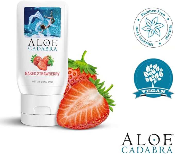 Aloe Cadabra Flavored Personal Lubricant and Vaginal Moisturizer, Organic Edible Aloe Lube for Men, Women and Couples, Non-Staining, pH Balanced, Toy Compatible (Strawberry, 2.5 Ounces, 1 Pack)