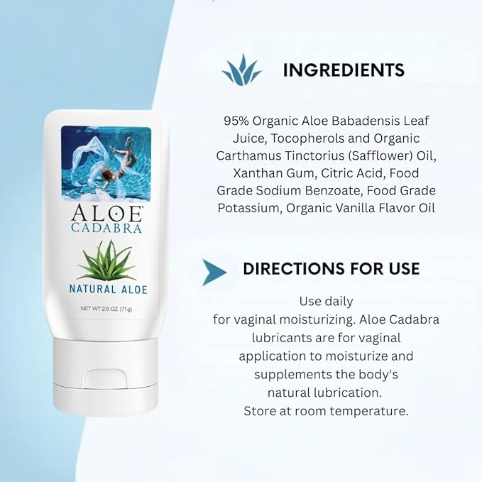 Aloe Cadabra Natural Water Based Personal Lubricant and Vaginal Moisturizer, Organic Aloe Lube for Men, Women and Couples, Non-Staining, pH Balanced (Unscented 2.5 Ounces, 1 Pack)