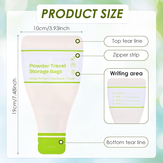 Disposable Protein Powder Travel Container Bags – 60Pcs Leakproof Single-Use Travel Powder Bags, Mess-Free Powder Travel Container for Gym, Workouts, Travel, On-The-Go Lifestyles