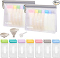 Lerine Reusable Protein Powder Container To Go, Protein Powder Travel Container Set, 14Pcs Single Dose Bags & 2Pcs Large Zip Bags, Portable Supplement Storage Containers with Funnel, Spoon