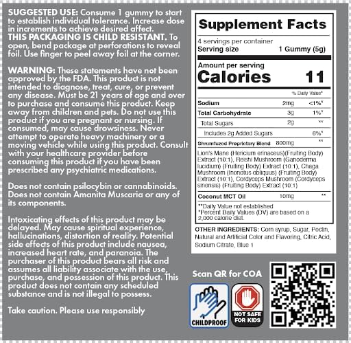Shrumfuzed Proprietary Nootropic Gummy 3200mg - Lion's Mane, Reishi, Chaga, and Cordycep Nootropic Mushroom Blend (4, Watermelon)