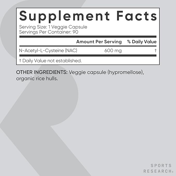 Sports Research Vegan NAC Supplement (N-Acetyl Cysteine) 600 mg - Supports Antioxidant Activity - NAC 600 mg - Non-GMO - 90 Capsules for Adults Daily Use
