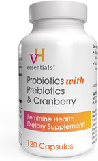 vH Essentials Probiotics for Women with Prebiotics, Cranberry & Vitamin C - 120 Capsules (60 Day Supply) -Probiotics Support Gut Balance, Health & Urinary Tract Health for Women