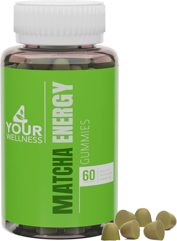 Matcha Green Tea Energy Gummies with Vitamin B12, B3, CoQ10 for Daily Energy and Metabolism Support - Vegan, Gluten-Free, Non-GMO, Kosher - 30 Day Supply, 60 Count Supplement