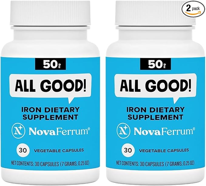 NovaFerrum All Good | Iron Capsule Supplements for Adults | Anemia | 50mg of Iron | 30 Servings | Sugar Free | Vegan | Gluten Free (Pack of 2)