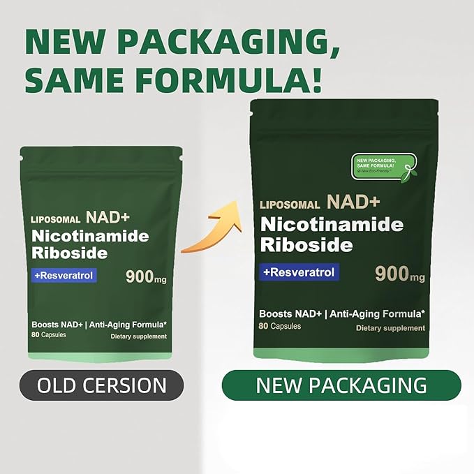 NAD Resveratrol Supplement with NAD Nicotinamide Riboside Resveratrol 900 MG, Boost NAD+ for Cellular Health, Anti-Aging, Energy, Focus - 80 Capsules(2Pcs)