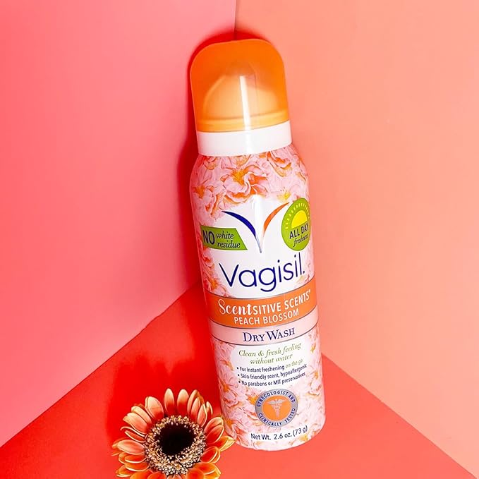 Vagisil Scentsitive Scents Feminine Dry Wash Deodorant Spray for Women, Gynecologist Tested, Paraben Free, Peach Blossom, 2.6 Ounce (Pack of 1)