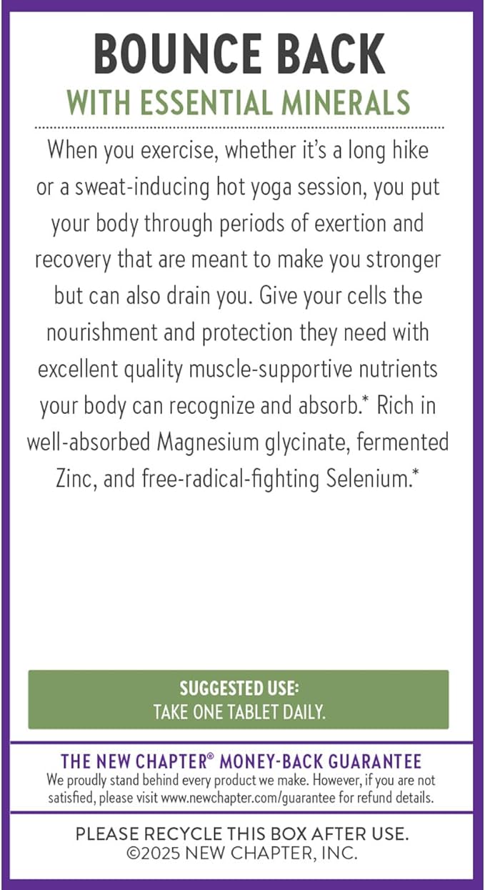 New Chapter Magnesium-Selenium-Zinc Supplement, 325 mg Magnesium in One-Daily Tablet for Active Bodies, Bounce Back After Exercise with Muscle Support Minerals + Hydrating Electrolytes, 90 Count