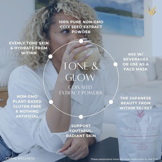 TONE & GLOW 100% Pure Non-Gmo Coix Seed Extract Powder | Job's Tears/Pearl Barley/Adlay | Vegan, Gluten Free, Concentrated, All Natural, Made in Japan