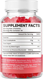 Potassium Gummies, Potassium Bicarbonate Supplement for Adults & Kids, Potassium Supplement for Electrolyte Balance & Muscle Heath, Sugar-Free, Strawberry Flavor, 60 Count