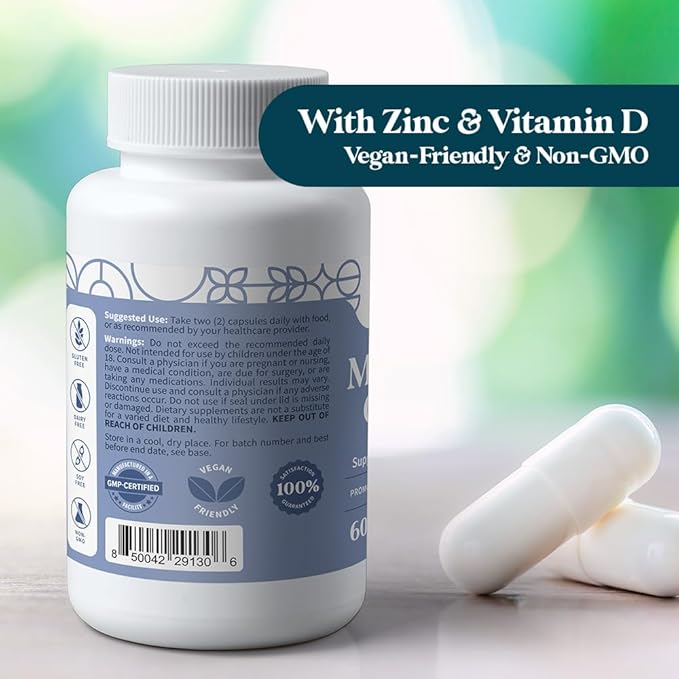 Pattern Wellness Magnesium Complex – Supports Muscle, Bone & Relaxation Health – with Zinc & Vitamin D – Daily Support Formula – 60 Vegan Capsules
