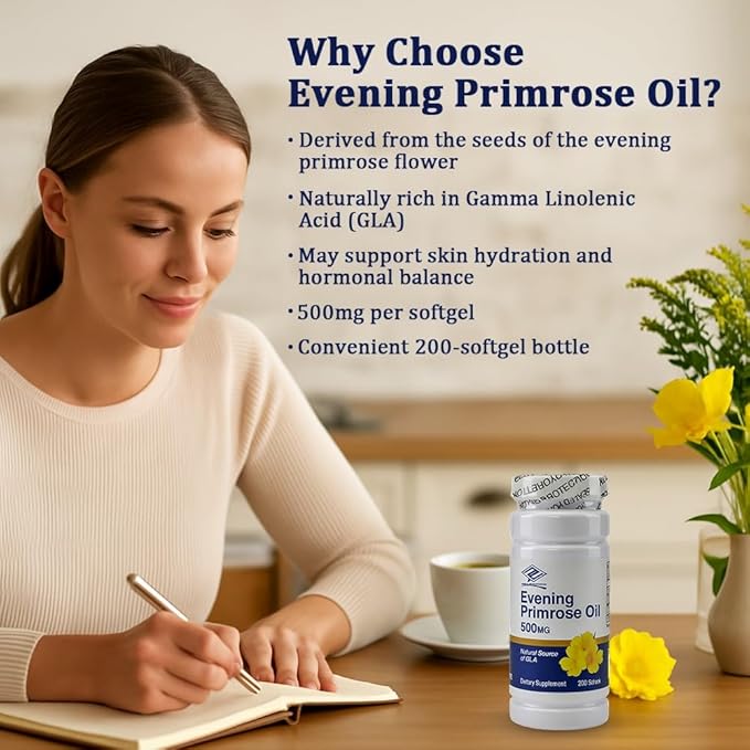 Nu-Health Evening Primrose Oil 500 mg for Women | Natural Source of GLA | Evening Primrose Oil Softgels | Nutritional Support for Skin & Overall Wellness | 200 Count