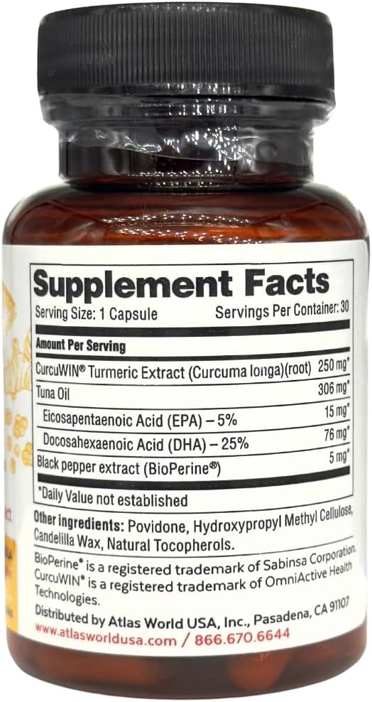 Vitality Rescue Omega 3 with Turmeric Curcumin Supplement, Fish Oil DHA EPA with BioPerine & CurcuWin 46X Absorption, Supports Joint, Muscle, Heart & Brain Health, 30 Capsules