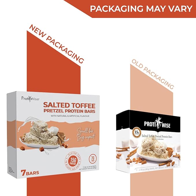 ProtiWise – Salted Toffee High Protein 15g Bar | Low Calorie, Weight Loss, Diet, Keto Friendly, Hunger Control, Meal Replacement | Gluten Free, Low Fat, Low Sugar (7/Box)