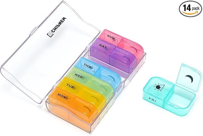 Pill Organizer 2 Times a Day - CHIPNEW Food Grade Medicine Organizer -7 Day Large Detachable Travel Pill Box-Pill Container, Holder for Supplements, Vitamins, and Medications(Transparent)