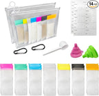 14PCS Protein Powder Travel Container Set, Reusable Powder Supplement Container To Go Reusable Protein Powder Bags and 2pc Large Standable Zip Bags for Workout, Fitness, Travel
