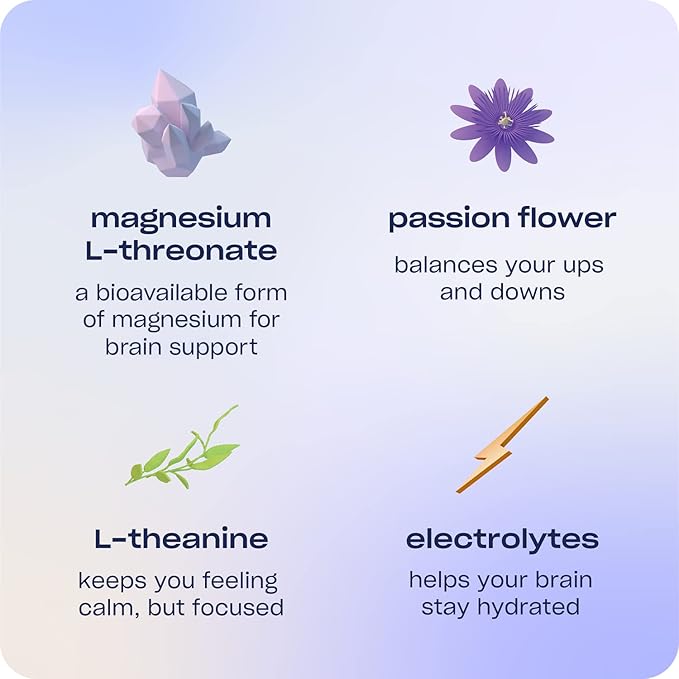 Recess Mood Powder, Magnesium L-Threonate Blend with Passion Flower, L-Theanine, Electrolytes, Magnesium Calm Support Powder Supplement - Unflavored-Pack of 10
