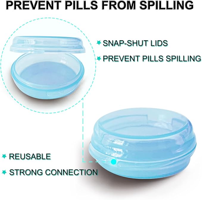 3PCS Small Pocket Daily Pill Box Organizer - Portable Travel Wallet with Individual Compartments - Compact, Convenient and Easy-to-Use Mini Pill Container for On-the-Go Medication Management (Blue)