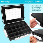 20 Compartment UV Protected Large Cobalt Blue Pill Case with Airtight Seal, Spill Proof, Silicone Gasket Waterproof Med Box with Medication Map (Black and Clear, 20 Compartment - 2 Pack)