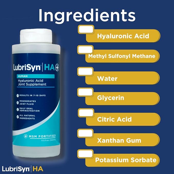 Lubrisyn Hyaluronic Acid Oral Joint Supplement with MSM – Liquid HA Formula for Humans – Promotes Joint Support, Mobility, Flexibility, Hydration & Healthy Function for Men & Women – 3 x 11.5oz