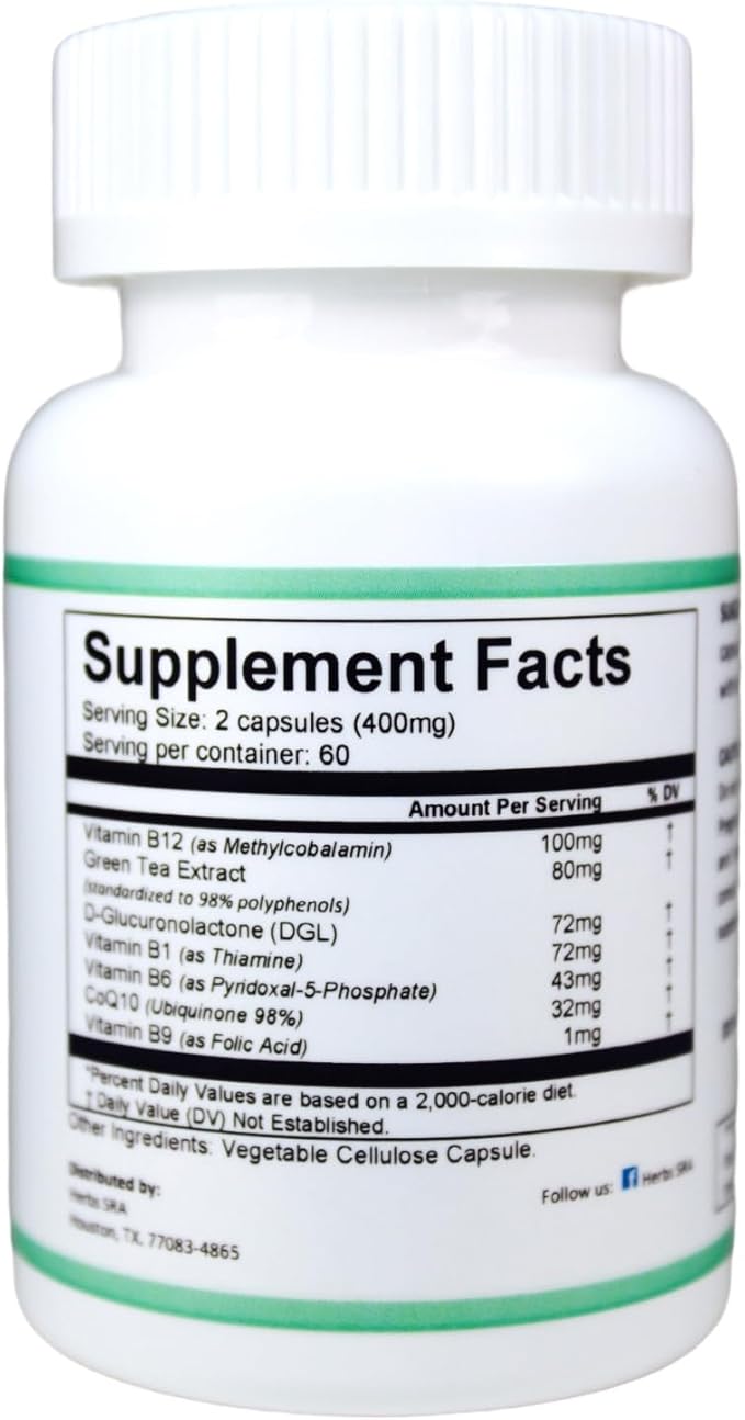 ENERGYAID Antioxidant Energy Support Supplement with Vitamin B6, Green Tea & CoQ10 – Supports Physical Stamina, Focus & Mental Clarity – 120 Vegetarian Capsules, Made in USA