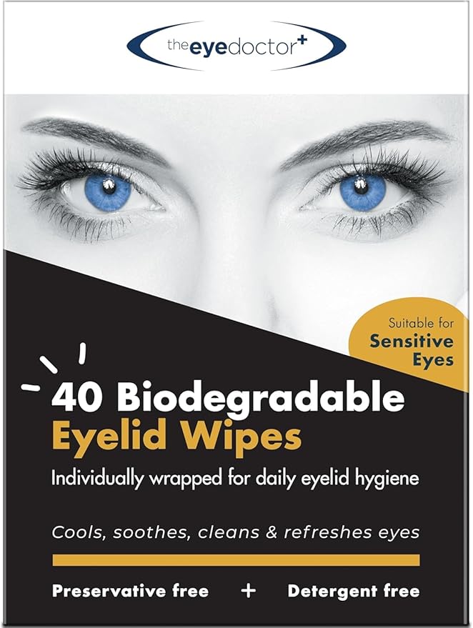 The Eye Doctor Biodegradable Eyelid Wipes - 40 x Single Use Eye Cleaning Wipes for Daily Lid Care - Individual Preservative Free Sensitive Eye Cleaner - Soothes Cleans and Refreshes