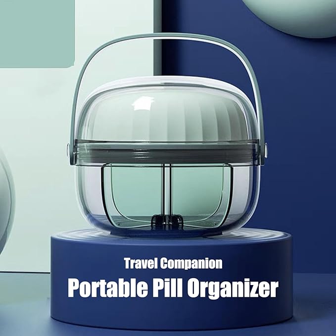 Pill Dispenser with 4 Compartments, Portable Pill Organizer Easy Supplements with Anti Mixing Wide Opening Design Vitamin Organizer Holds for Travel Office (Green 6.2x5.3cm)