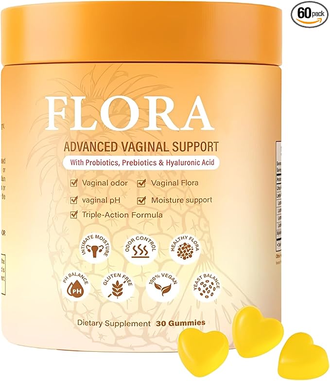 Flora Plus Gummies, Advanced Vaginal Support, Vaginal Health Gummies, Ph Balance for Women, Probiotic Vaginigal Health - Promote Healthy Vaginal Odor & Flora, 60 Count