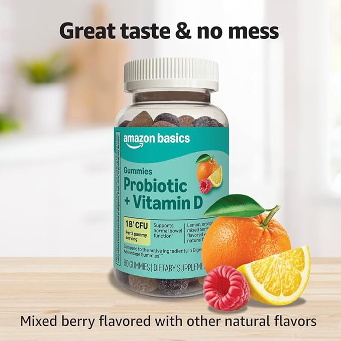 Amazon Basics Probiotic with Vitamin D Gummy, 80 Count