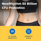 NewRhythm Probiotics 50 Billion CFU 20 Strains, 120 Veggie Capsules, Targeted Release Technology, Stomach Acid Resistant, No Need for Refrigeration, Non-GMO, No Gluten