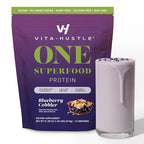 VitaHustle ONE Vegan Blueberry Cobbler Protein Powder - 20g Plant Protein Meal Replacement with 86+ Superfoods & Greens, Probiotics + No Bloat Digestive Blend - Dairy Free, Gluten Free (15 Servings)