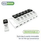 EZY DOSE Weekly (7-Day) Daily AM/PM Pill Case, Medicine Planner, Vitamin Organizer, Supplement Container, Large Pop-Out Compartments, Designed for Travel 2 Times a Day, Black and White Lids