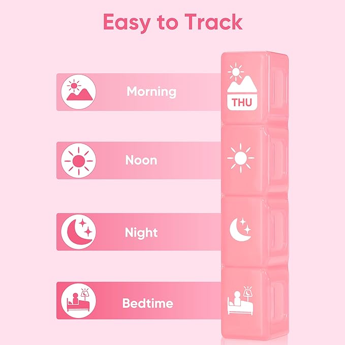 Fullicon Extra Large Weekly Pill Organizer 4 Times a Day, XL Large Pill Box, 7 Day Medicine Organizer, Pill case for Vitamin/Fish Oil/Supplements (Pink)