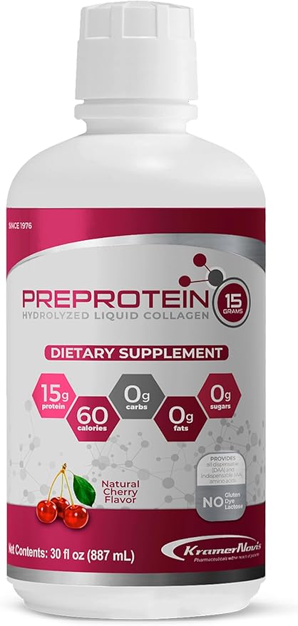 PreProtein 15 Liquid Hydrolyzed Collagen Peptides – Sugar Free Cherry Flavor Drink – 15g Protein Amino Acid Supplement for Bariatric Recovery, Joint Support & Wound Care – 30oz