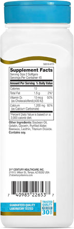 21st Century Calcium Plus D3 Liquid Filled Softgel, 1200 mg, 90 Count