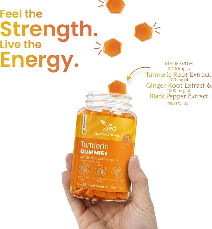 Ved Turmeric Supplement - Turmeric and Ginger Supplement Gummies, Turmeric Ginger Chews, Turmeric and Ginger Gummies for Inflammation Support
