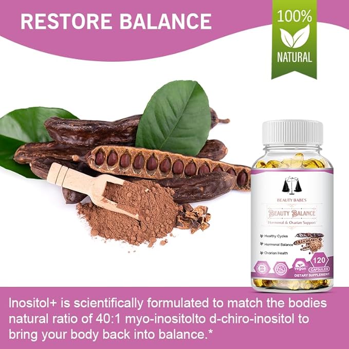 Myo-Inositol & D-Chiro Inositol - Hormone Balance & Healthy Ovarian Support for Women - 100% All Natural PCOS Support Supplement - Made in the USA - Vegan Gel Capsule - Reduce Facial Hair Growth