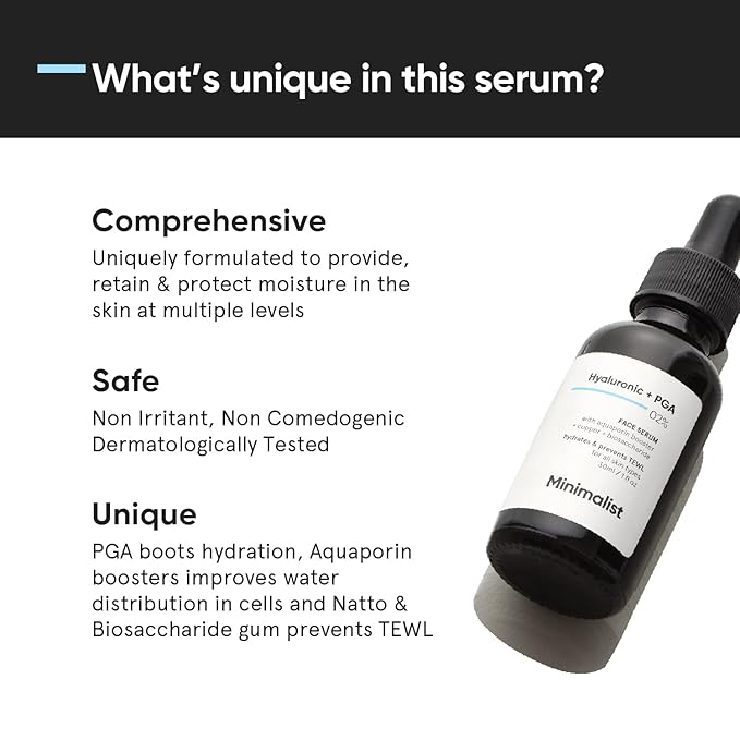 Minimalist Hyaluronic Acid + PGA 2% Face Serum for Multi Depth Hydration, Glow & Lesser Fine Lines | For Plumper & Smoother Skin | For Women & Men | For all Skin Types | 1 Fl Oz / 30 ml