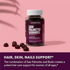 Saw Palmetto for Women with 2500mcg Biotin - DHT Blocker and Hair, Skin, Nail Health Gummies - 60 Count - Supports Stronger and Fuller Looking Locks and Radiant Skin - Vegan, Non-GMO, 1 Month Supply