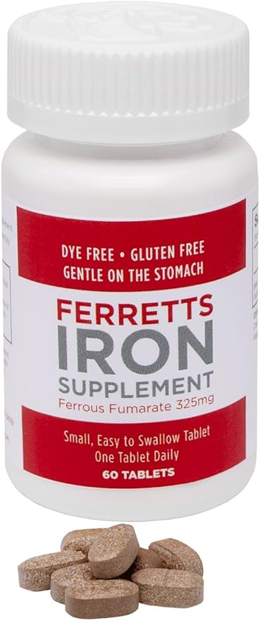 Iron Tablets 106mg (325mg Ferrous Fumarate) - 60 Day Supply of High Potency Iron Supplements for Women & Men, Easy on The Stomach Iron Supplements for Anemia, 60 Iron Pills Per Bottle