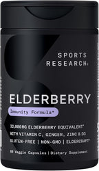Sports Research® Elderberry Immune Support with Zinc, Ginger, Vitamin C & D3 - Vegan Friendly · Non-GMO · Gluten Free - 60 Veggie Capsules
