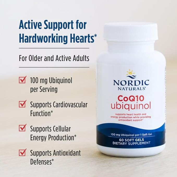 Nordic Naturals Nordic CoQ10 Ubiquinol - 60 Mini Soft Gels - 100 mg Coenzyme Q10 (CoQ10) Ubiquinol - Heart & Brain Health, Cellular Energy Production, Antioxidant Support - Non-GMO - 60 Servings