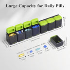KOVIUU Weekly Pill Organizer Magnetic, Removable Pill Box 7 Day 1 Time a Day, Large Pill Case Travel, Week Once Daily Medication Dispenser, Medicine Container Holder for Supplement Vitamin, Green