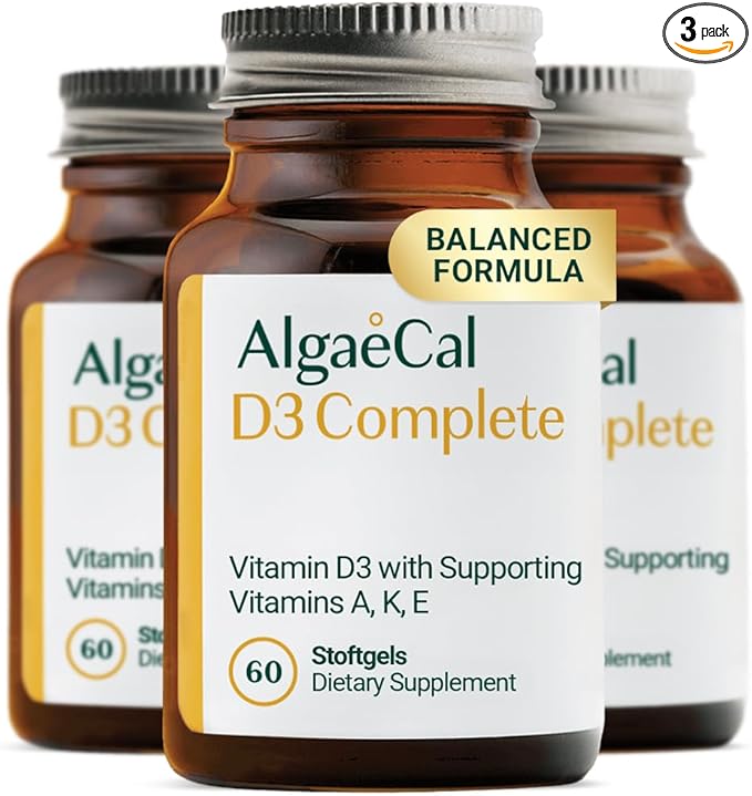 ALGAECAL 4-in-1 Vitamin D3 K2 Complete - ADK Vitamin Supplement, Enhanced Immune Support & Bone Health with D3 K2, A, & E - Whole Body Wellness & Bone Strength, 60 Easy-Swallow Softgels